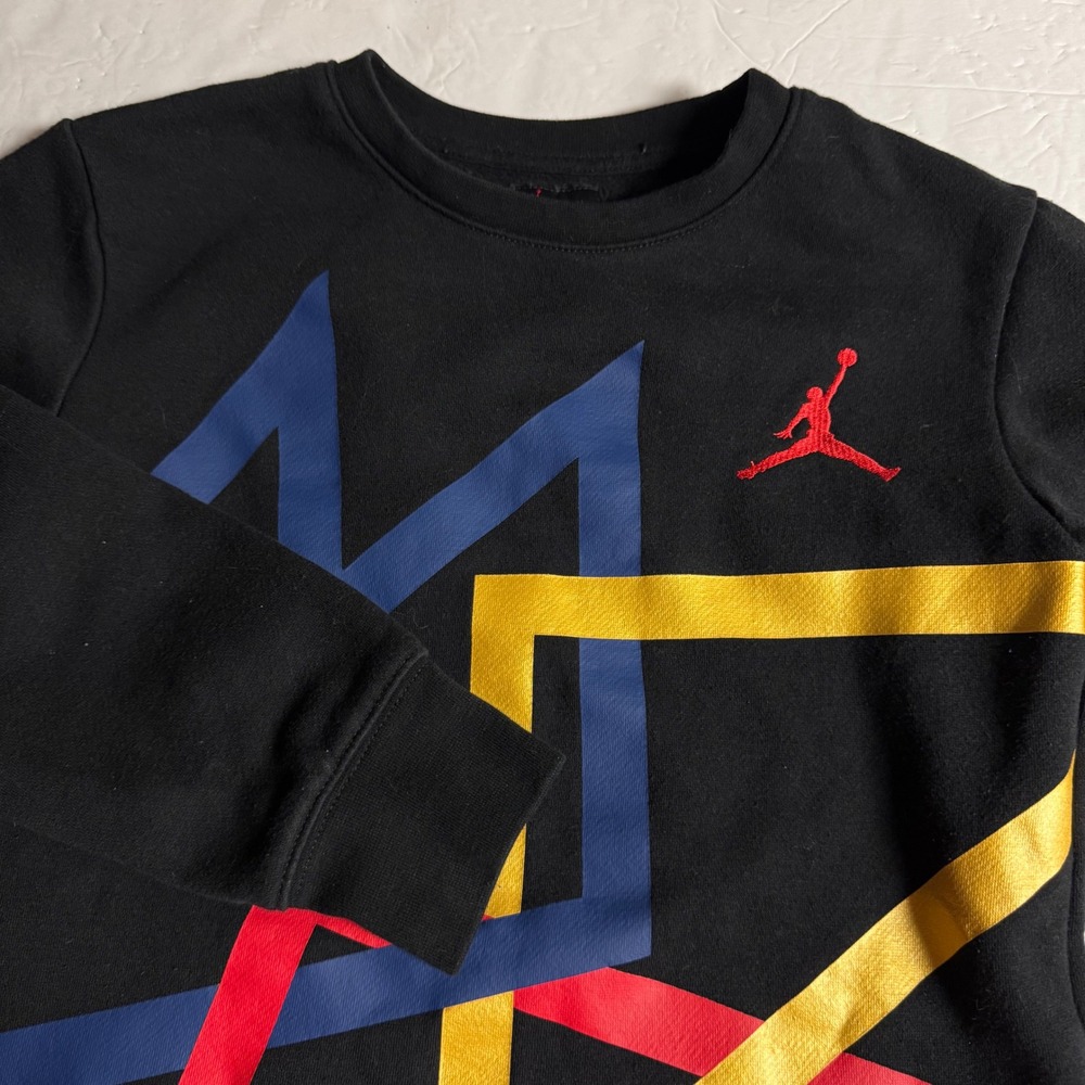 Jordan Kids Black Crewneck Sweatshirt Geometric Graphic Jumpman Logo 23 Size M